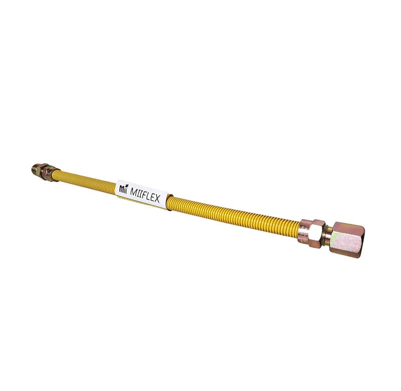 Yellow Polymer Coated Stainless Steel Tube 1/2" OD Connector with 1/2" MIP x 1/2" FIP Flare Gas Flex Connector (18" Length x 1/2" OD)