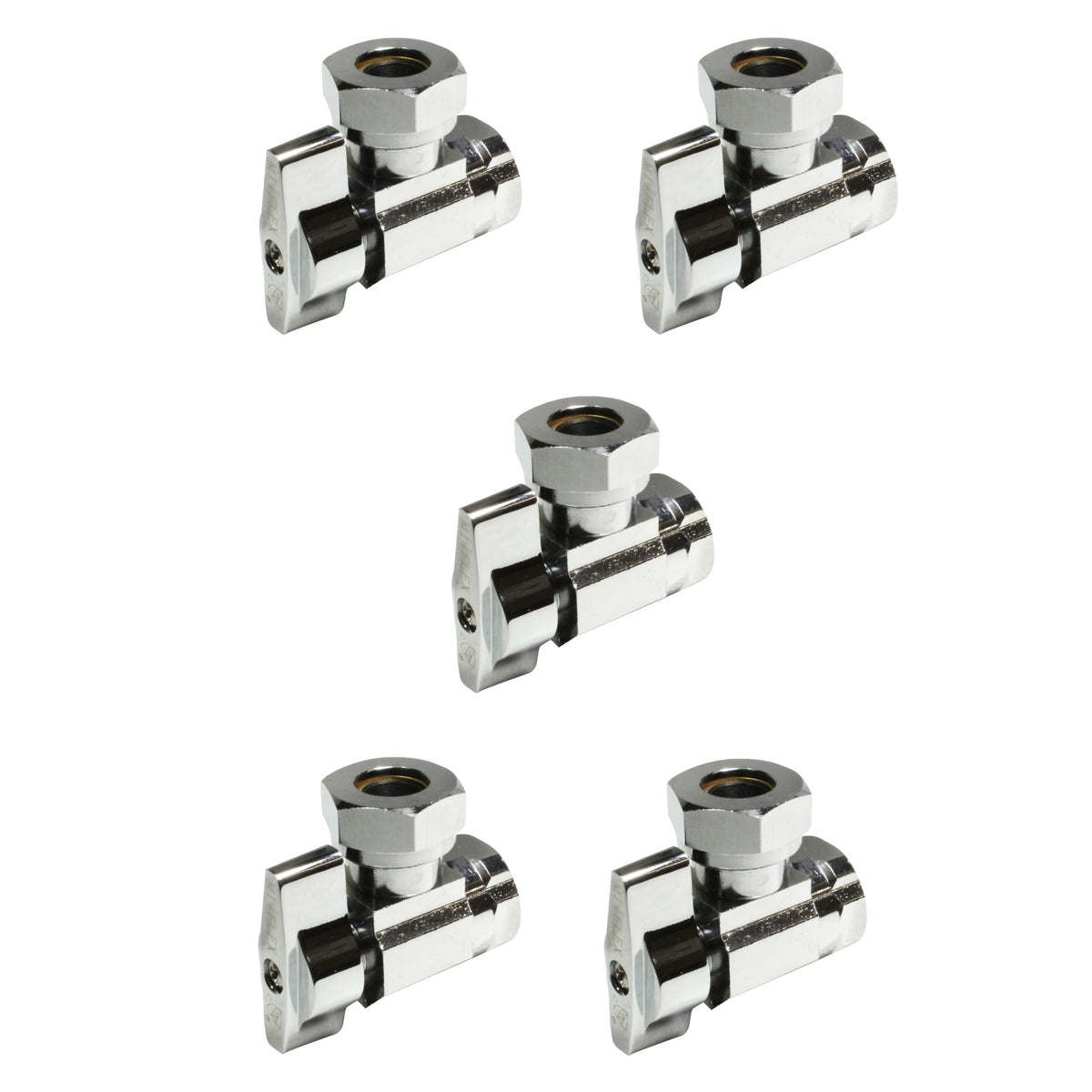 1/2 inch FIP x 7/16 inch - 1/2 inch OD Slip Joint Brass 1/4 Turn Angle Valve (5 Pack)