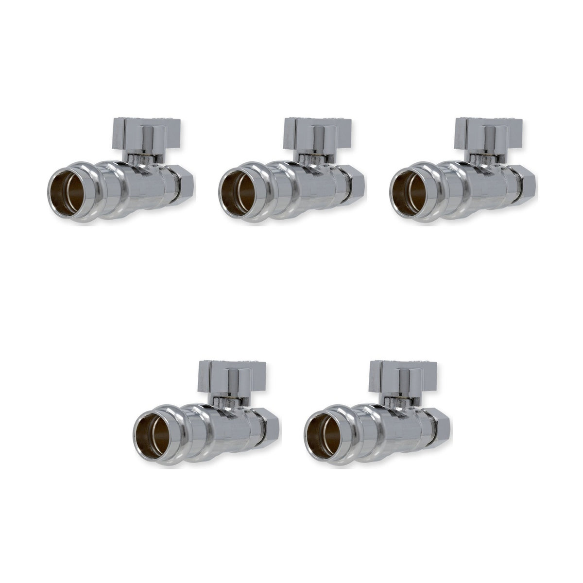 1/2 inch press x 3/8 inch OD compression straight stop valve, 5 pack, 5 pieces
