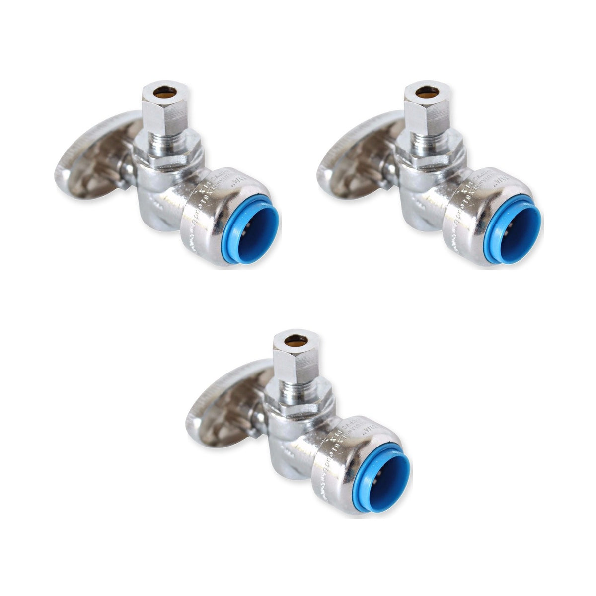 Eastman 1/2 inch push-fit x 3/8 inch OD compression angle stop, 3 pack, 3 pieces