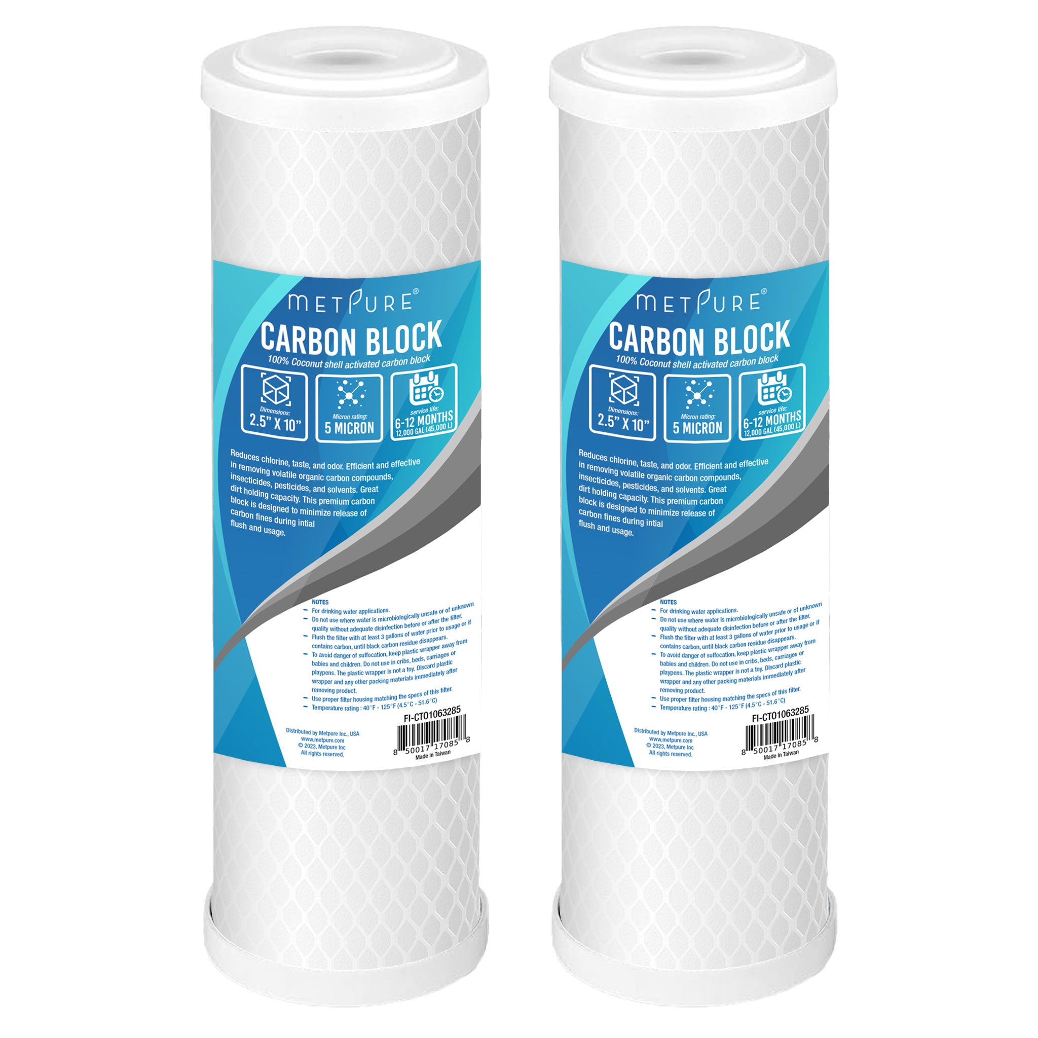 Metpure 10” x 2.5” Carbon Block Water Filter Cartridge Replacement - 5 Micron Coconut Shell Carbon Block CTO 10-inch. Universal, Compatible with Dupont, Hydronix, Whirlpool, and more.
