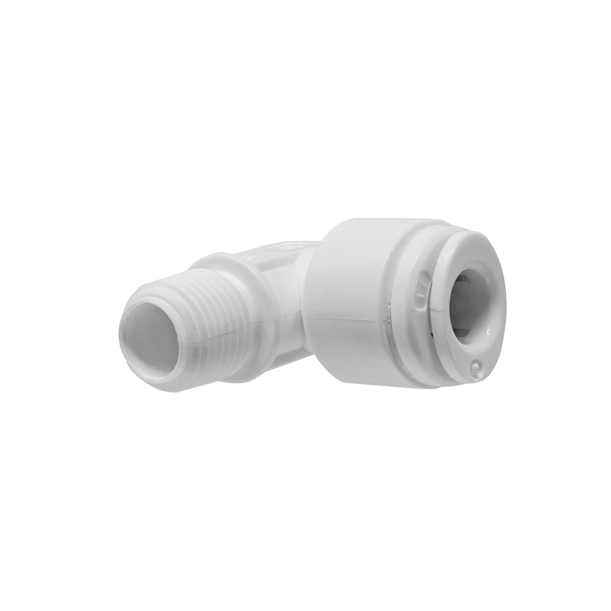 White 1/4 inch OD quick connect x 1/8 inch male thread elbow