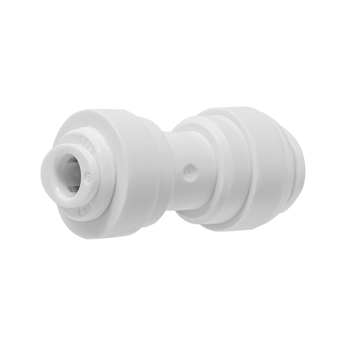 White 1/4 inch OD x 3/8 inch OD quick connect reducing union