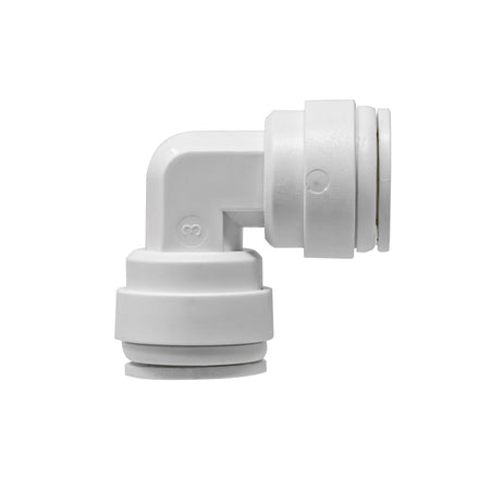 White 3/8 inch OD x 3/8 inch OD quick connect union elbow