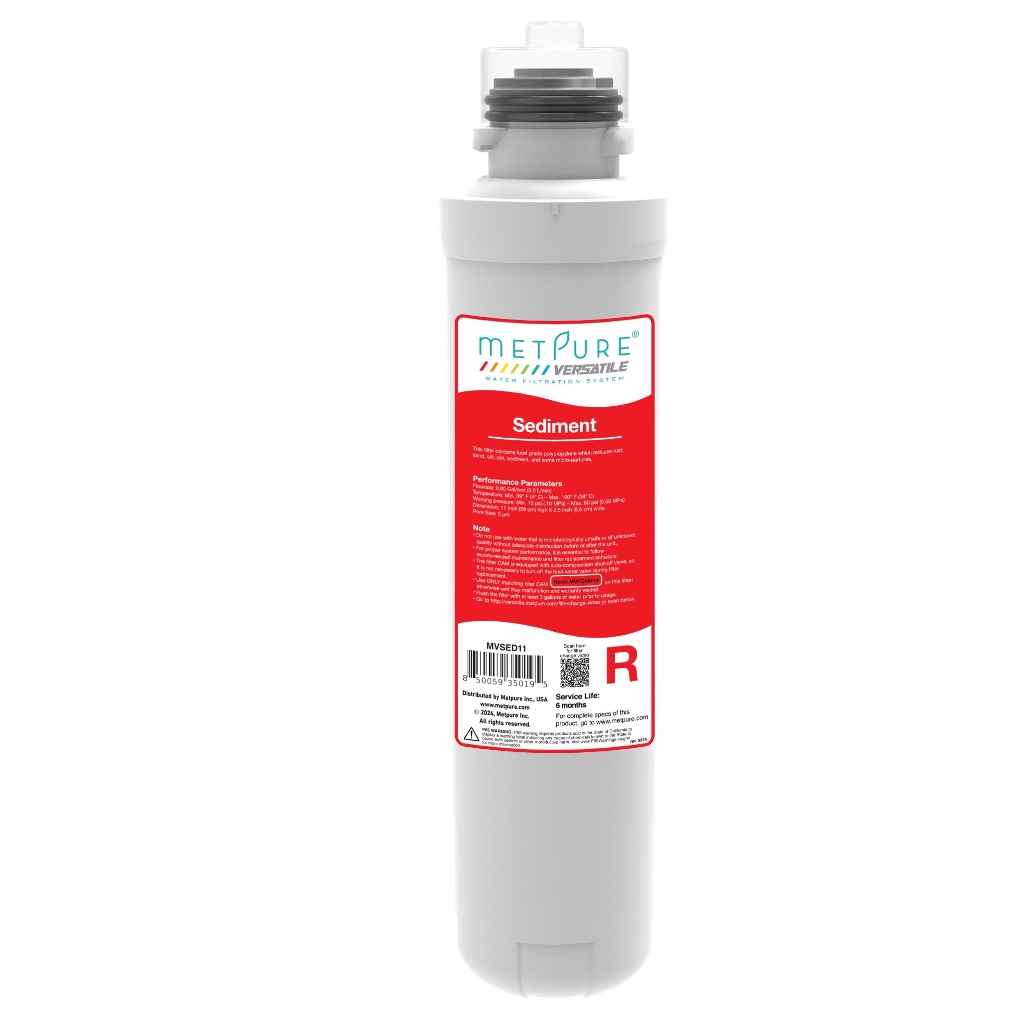Metpure Versatile Red Sediment Quick Twist Filter (R), Replacement Cartridge, 11" x 2.5"