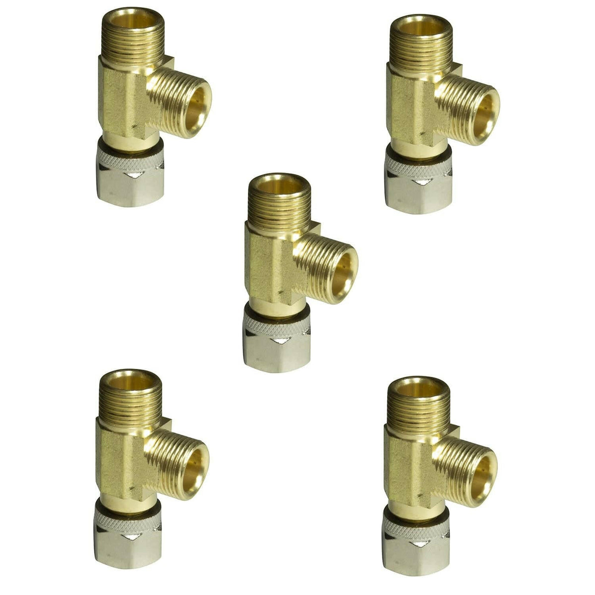 Lead-free brass angle stop add-a-tee, 3/8 inch compression inlet x two 3/8 inch compression outlets, 5 pack - view 2