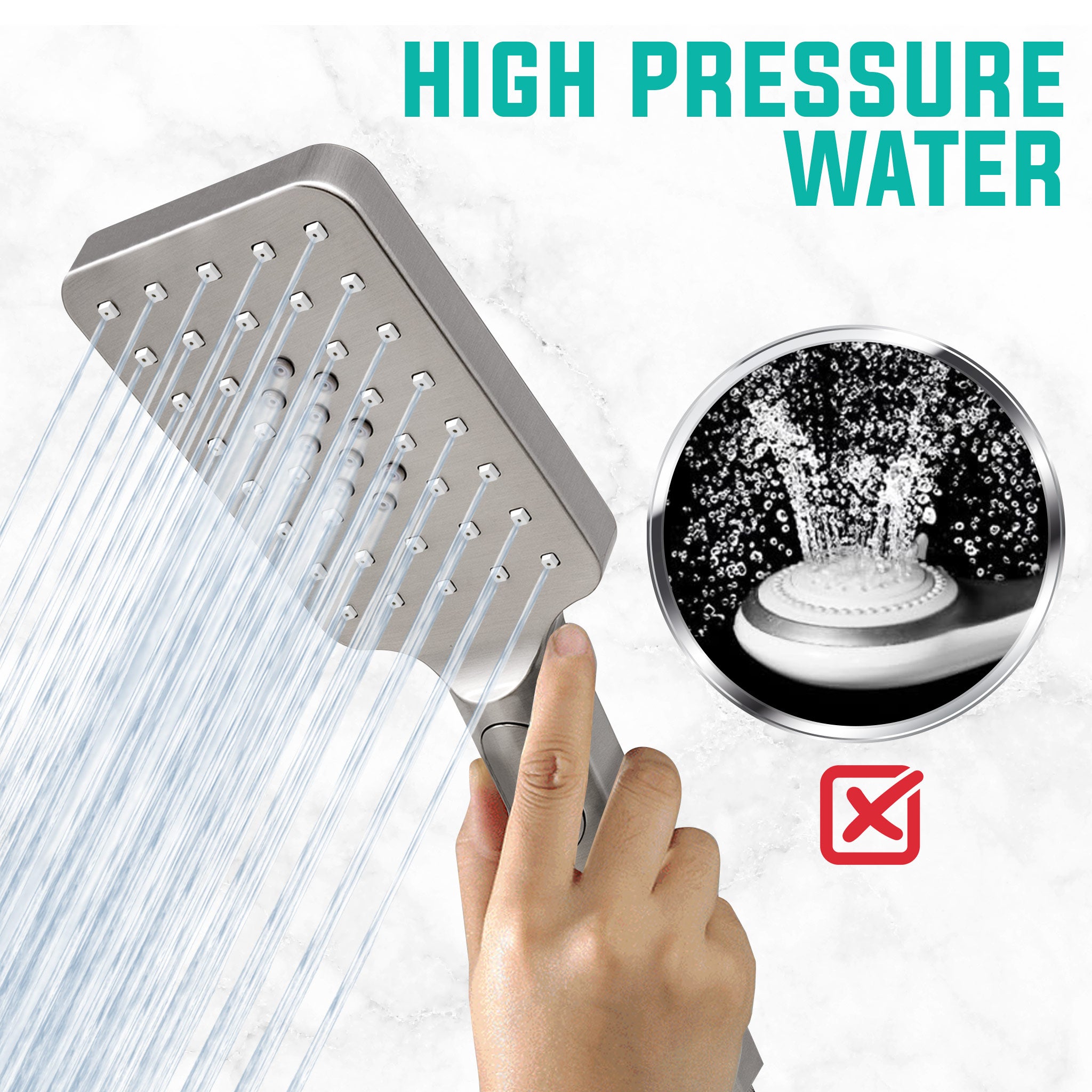 Metpure High-Pressure Handheld Shower Head with Easy Clicker for Multiple Sprays. Low Profile Lightweight Rectangular Shower Head. Stainless Steel Hose & Adjustable Mount Holder. Brushed Nickel Finish