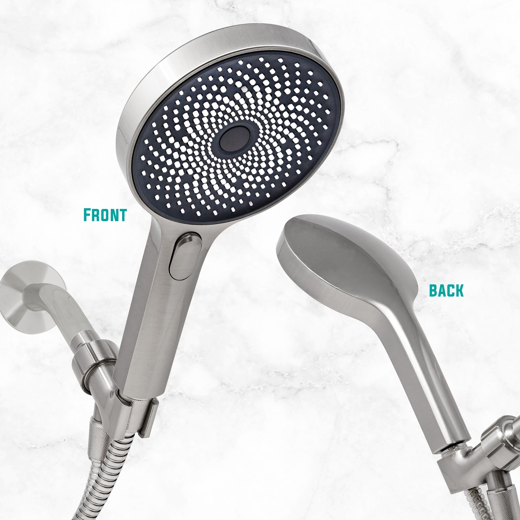 Metpure High-Pressure Handheld Shower Head with Easy Clicker - Multiple Spray Patterns. 5" Large Head for Waterfall Showering Experience. Stainless Steel Hose & Adjustable Mount Holder. Brushed Nickel