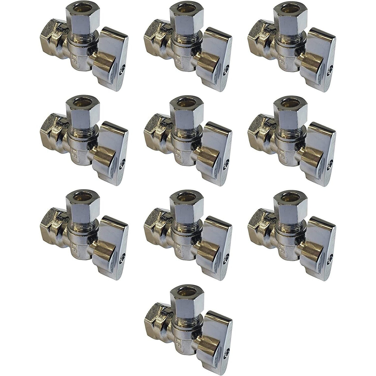 1/4 Turn Angle Stop, 1/2 inch FIP x 3/8 inch OD Compression, 10 Pack