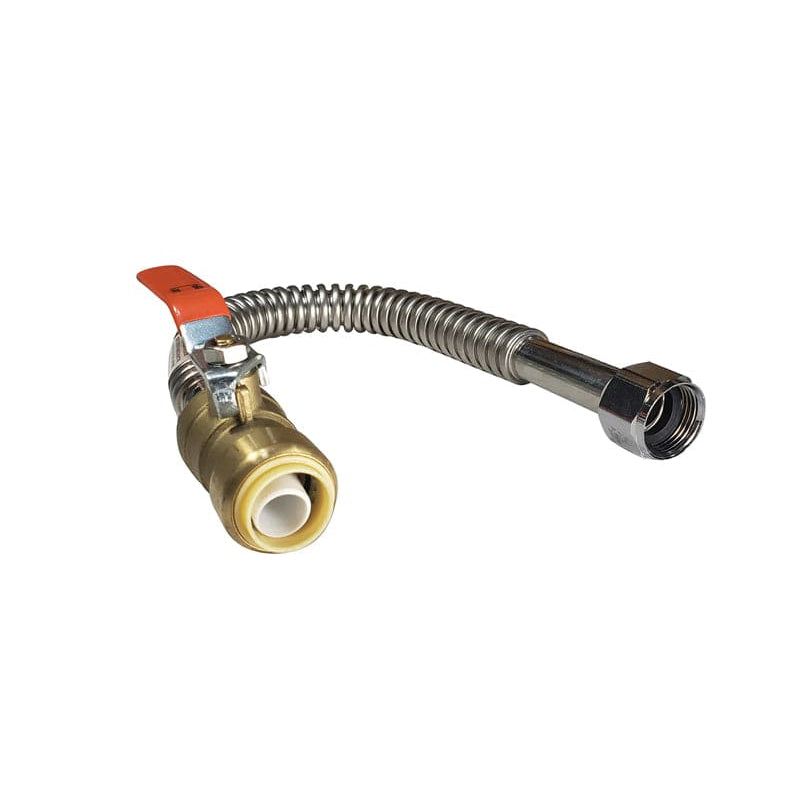 3/4 inch Push-Fit x 3/4 inch FIP 18 inch Ball Valve Stainless Steel Water Flex Connector
