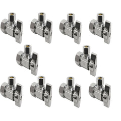 Heavy Pattern 1/4 Turn Angle Stop, 1/2 inch NOM Compression x 3/8 inch OD Compression, Chrome Brass, 10 Pack