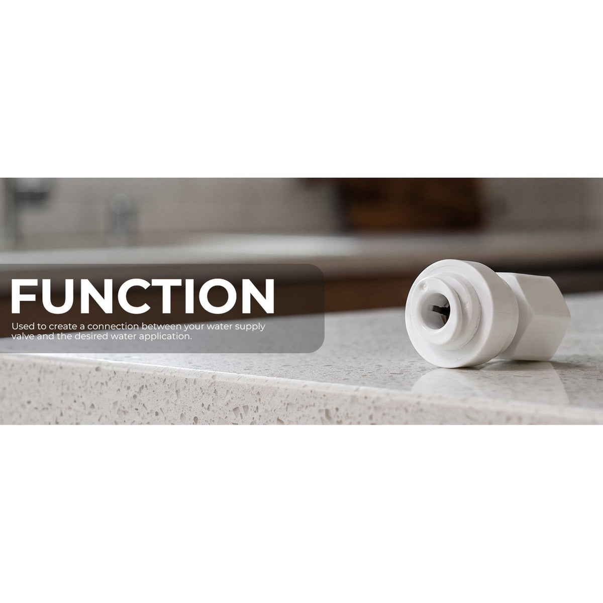 3/8" OD Quick Connect x 1/4" Comp (7/16" UNS) Female Faucet Adapter, White