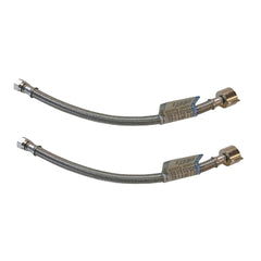 Two 12 inch braided stainless steel toilet supply lines, 7/8 inch ballcock x 3/8 inch compression