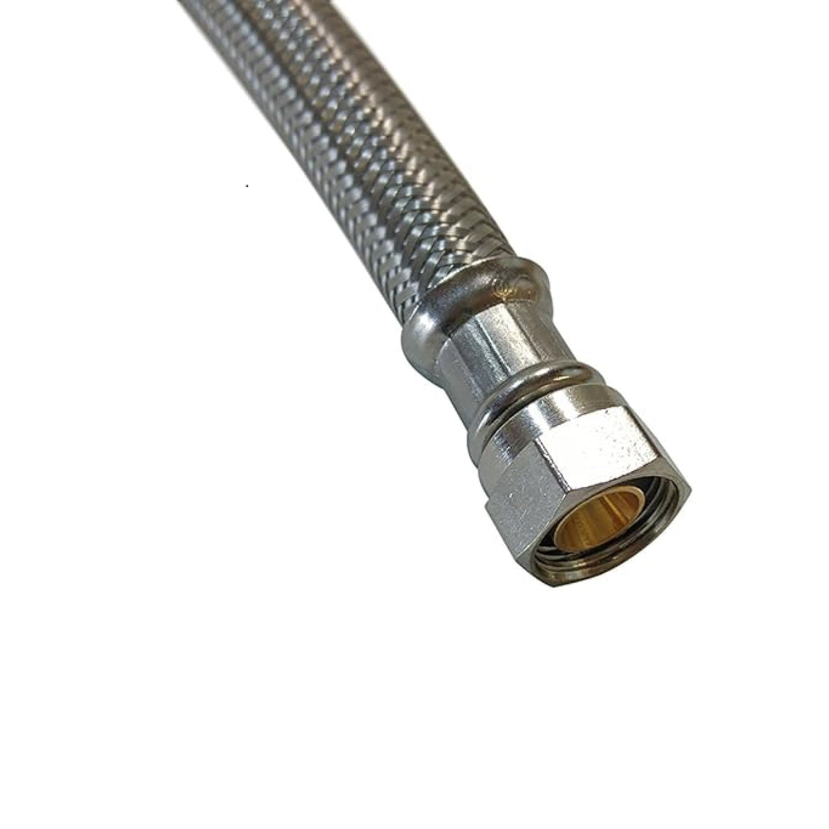 Two 12 inch braided stainless steel toilet supply lines, 7/8 inch ballcock x 3/8 inch compression