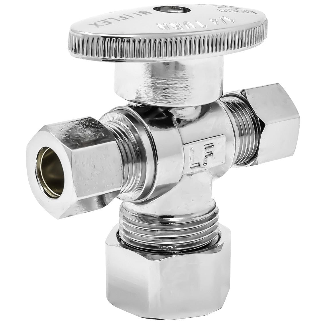 1/4 Turn Straight Dual Outlet Angle Stop 5/8 inch OD COMP x 3/8 inch COMP x 1/4 inch COMP