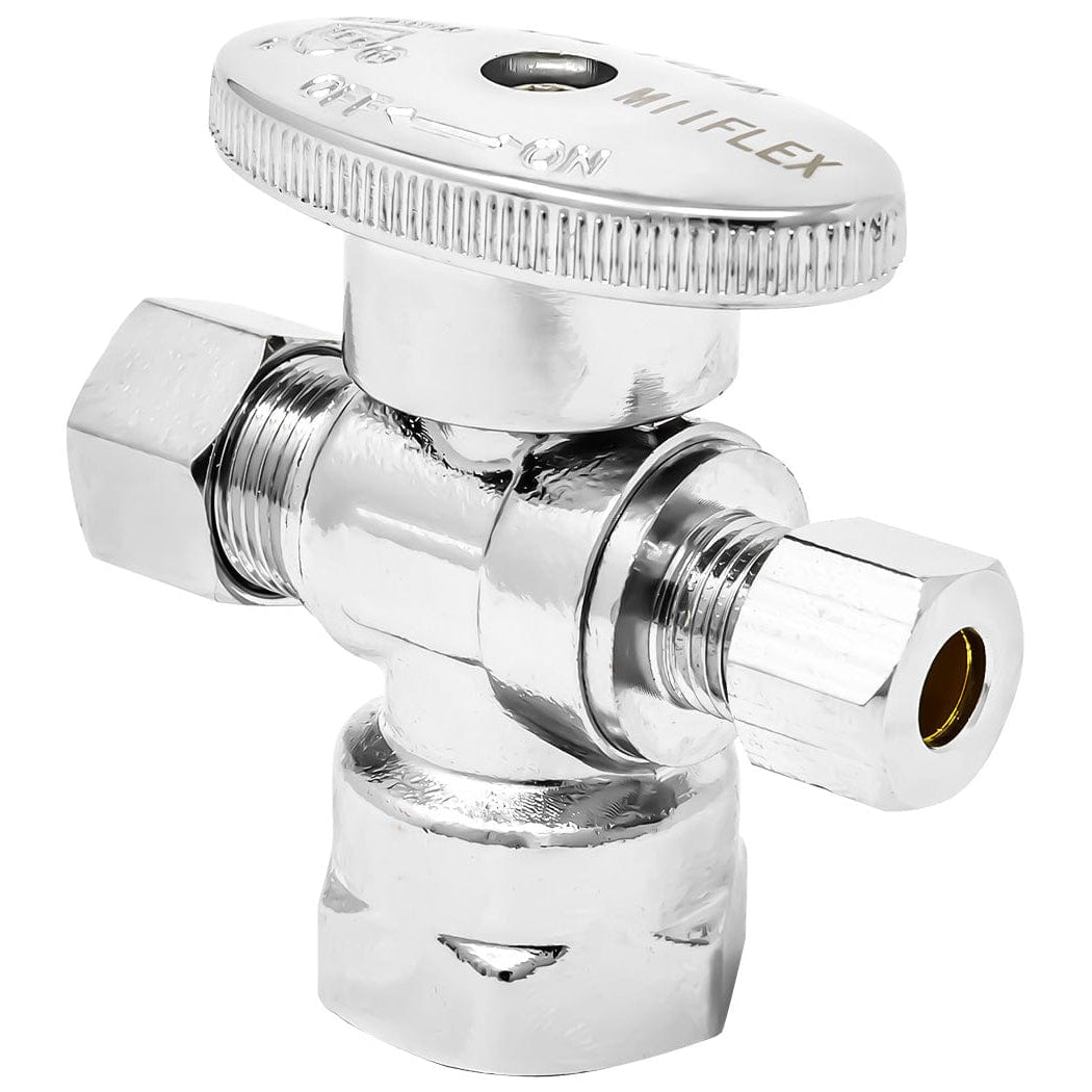 1/4 turn straight dual outlet stop valve, 1/2 inch FIP x 3/8 inch COMP x 3/8 inch COMP