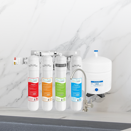 Metpure Versatile MV4-ROGB 4 stage reverse osmosis water filtration system with faucet and tank