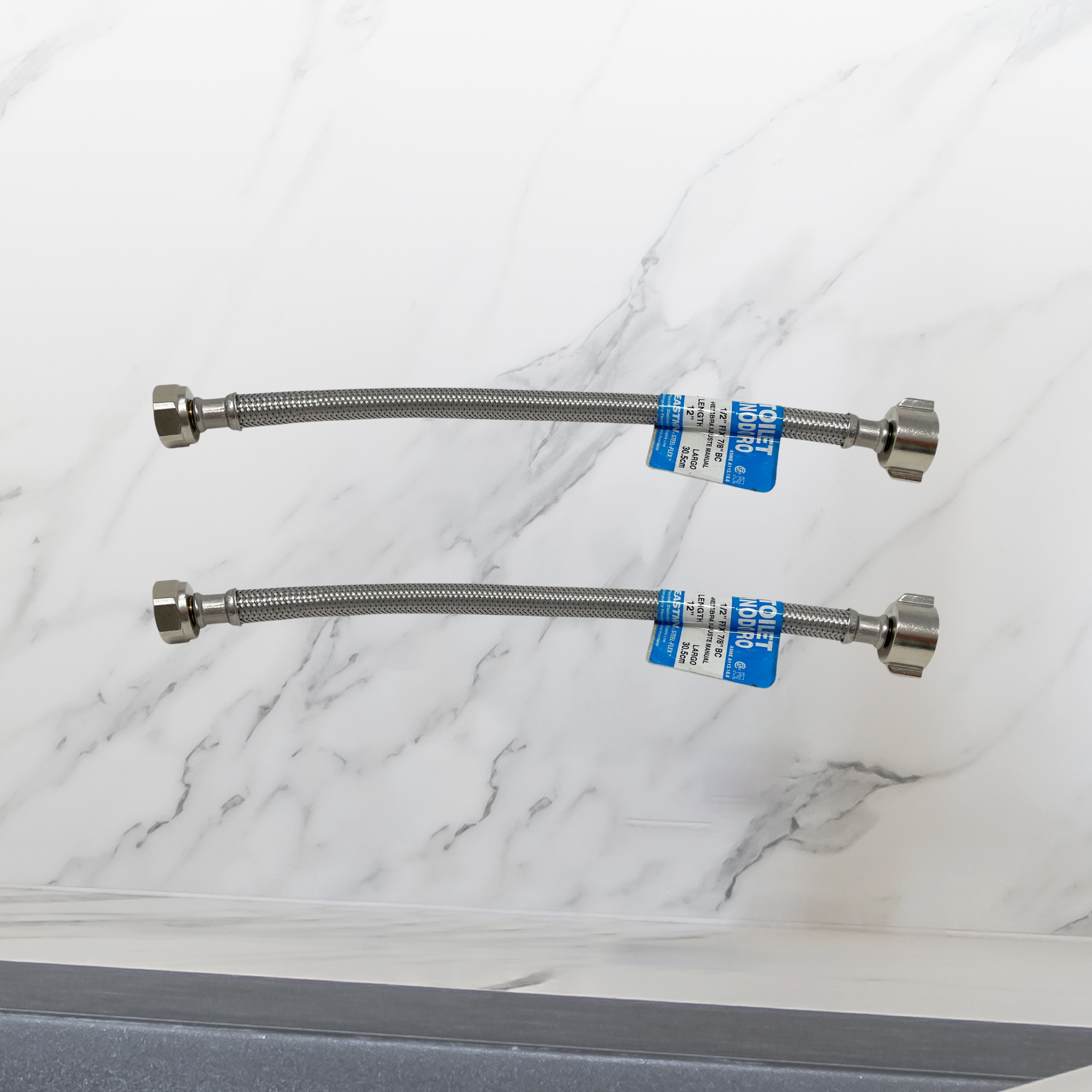 7/8" BC x 1/2" FIP x 12" Long Stainless Steel Braided Toilet Supply Line [2 Pack]