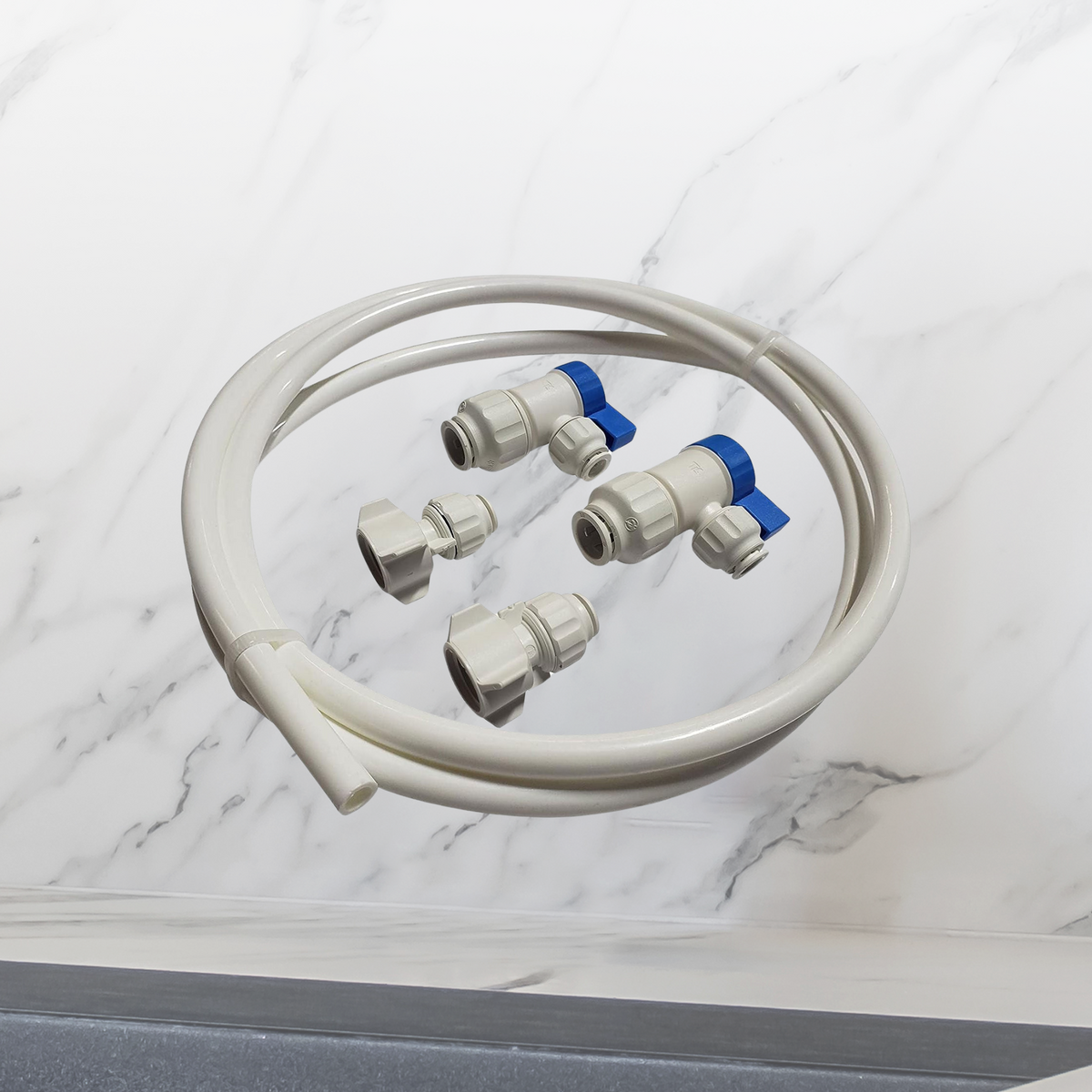 Metpure push-fit faucet water supply kit with two angle shut-off valves, adapters and 5 ft PEX tubing