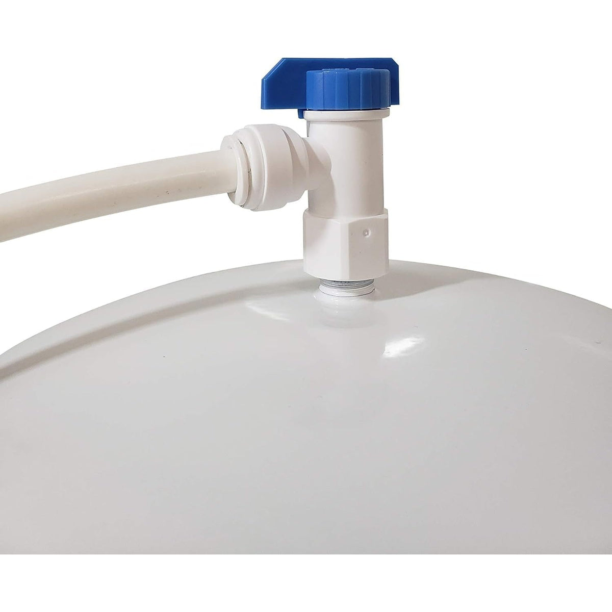 RO tank ball valve, 1/4 inch female NPT x 3/8 inch OD quick connect
