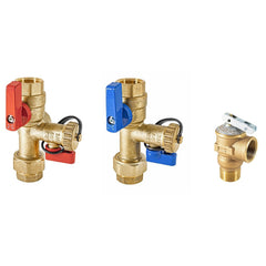3/4 inch PEX expansion tankless water heater isolation valve kit with pressure relief valve