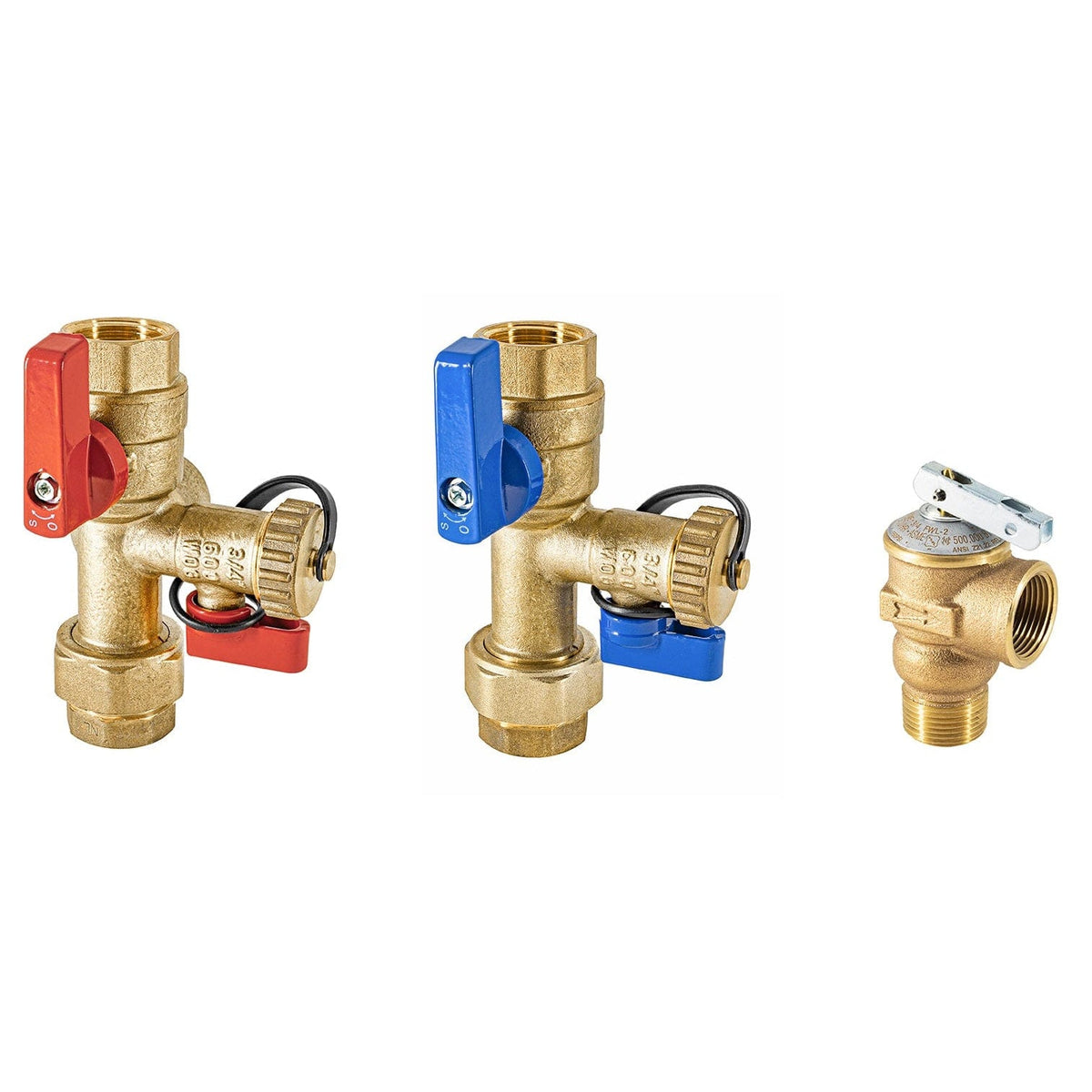 3/4 inch PEX expansion tankless water heater isolation valve kit with pressure relief valve