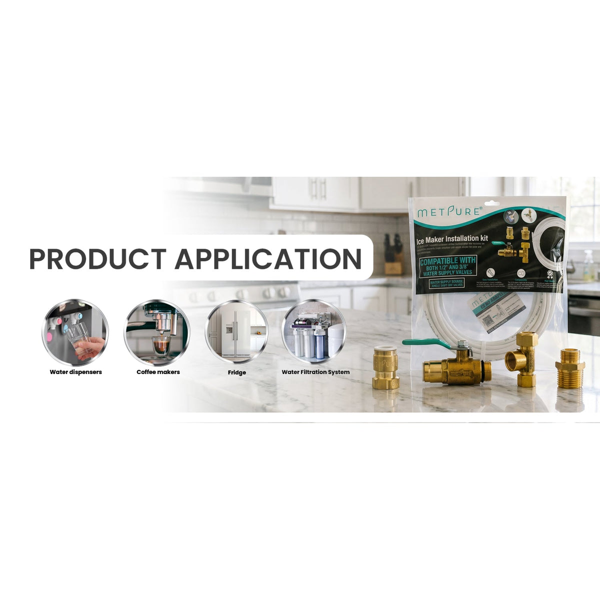 Metpure Ice Maker & Refrigerator Water Line Kit, 1/4" OD, 25 ft Tubing with Shut-Off Valve