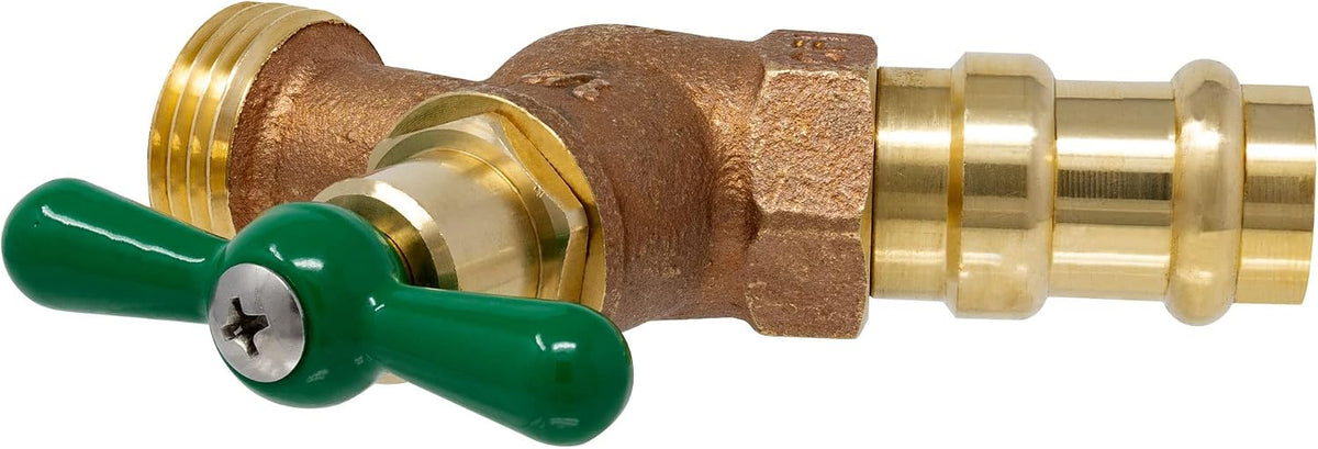 1/2 inch press x 3/4 inch MHT no-kink hose bibb - handle side view