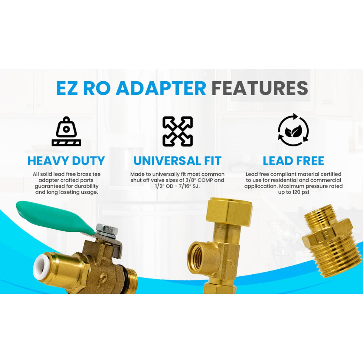 Metpure EZ RO Universal Feed Water Adapter Tee with Quick Connect Ball Valve, Lead-Free Brass (1/4" OD or 3/8" OD)