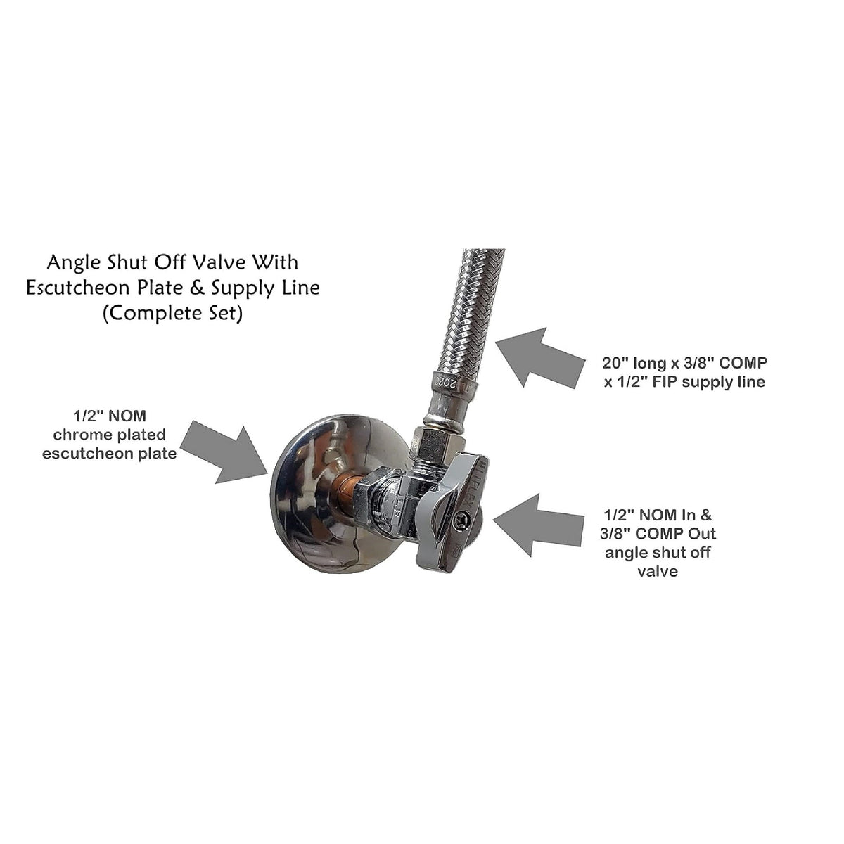 Two angle shut off valve sets with chrome escutcheon and 20 inch stainless steel braided faucet supply line - view 4