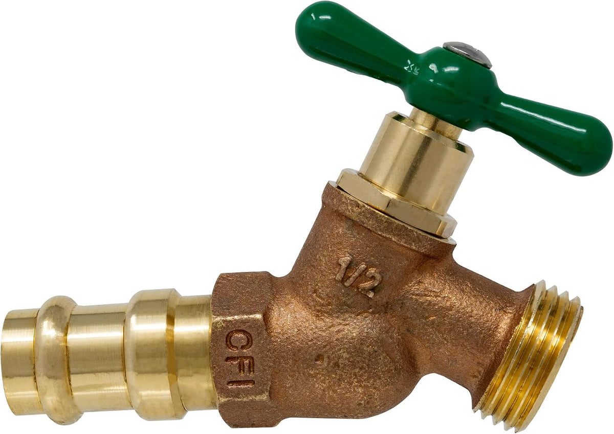 1/2 inch press x 3/4 inch MHT no-kink hose bibb - side view