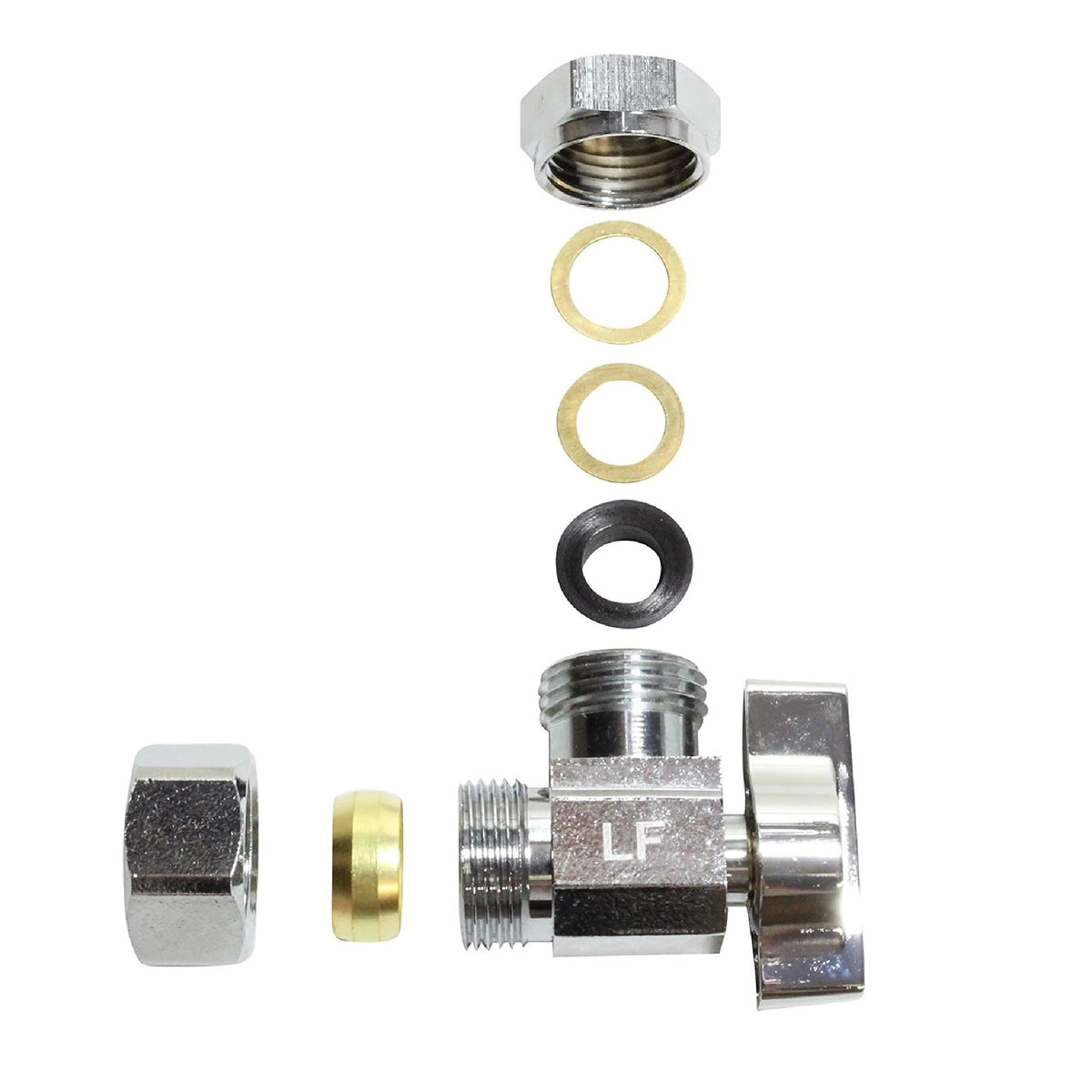 Heavy duty 1/2 inch NOM comp x 7/16 inch - 1/2 inch OD slip joint chrome brass 1/4 turn squared body angle valve - view 5
