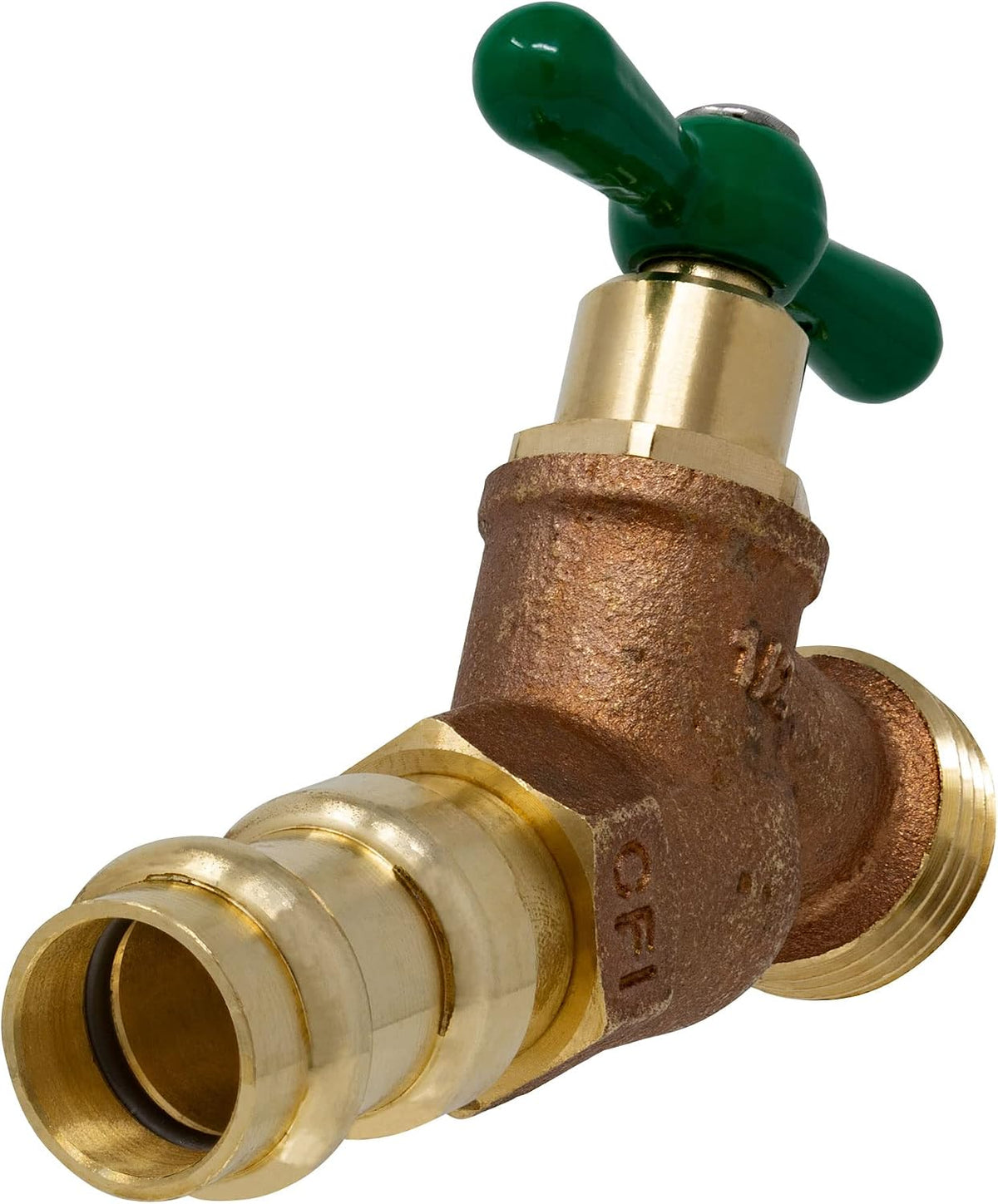 1/2 inch press x 3/4 inch MHT no-kink hose bibb - press inlet view