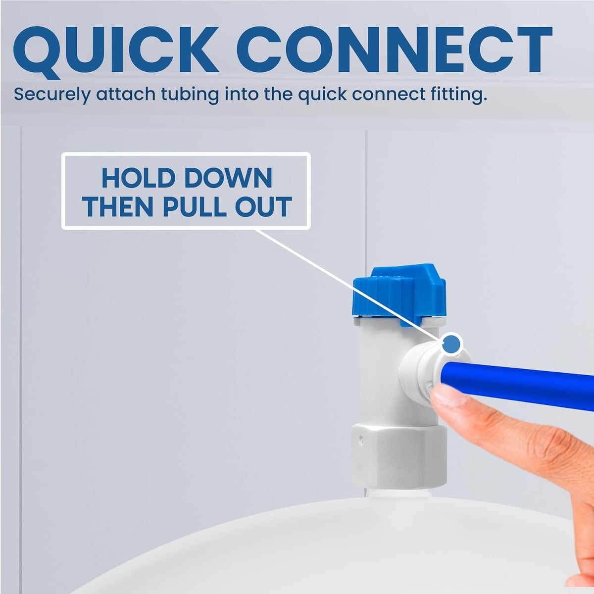 RO tank ball valve, 1/4 inch female NPT x 3/8 inch OD quick connect