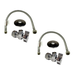 Two angle shut off valve sets with chrome escutcheon and 20 inch stainless steel braided faucet supply line
