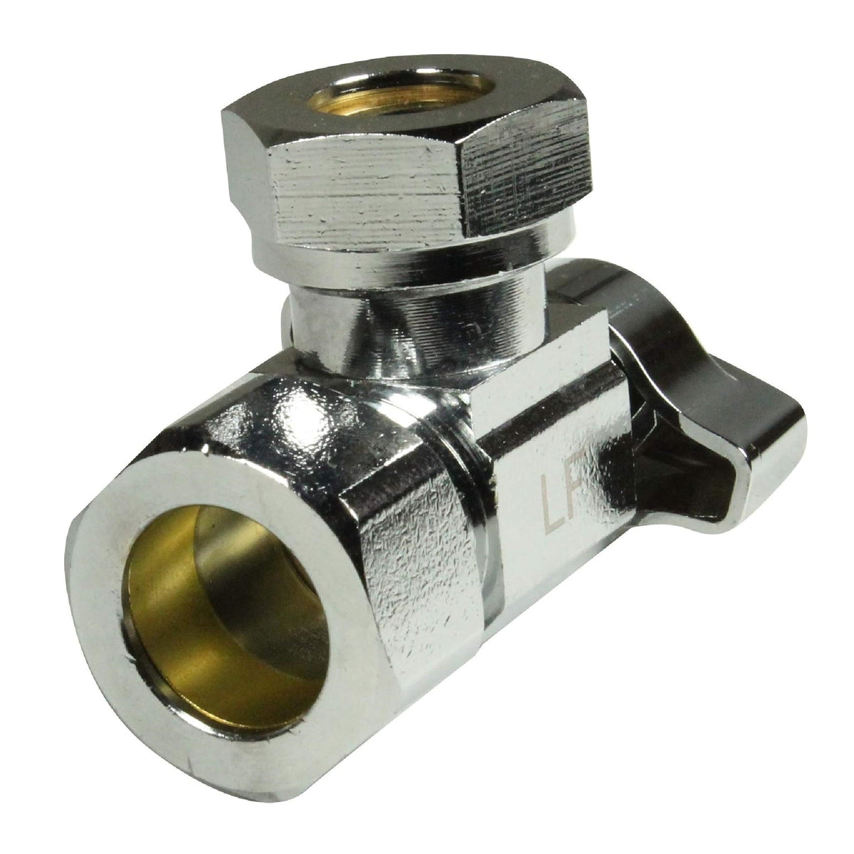 Heavy duty 1/2 inch NOM comp x 7/16 inch - 1/2 inch OD slip joint chrome brass 1/4 turn squared body angle valve - view 2