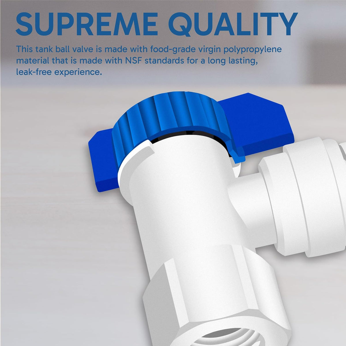 RO tank ball valve, 1/4 inch female NPT x 3/8 inch OD quick connect