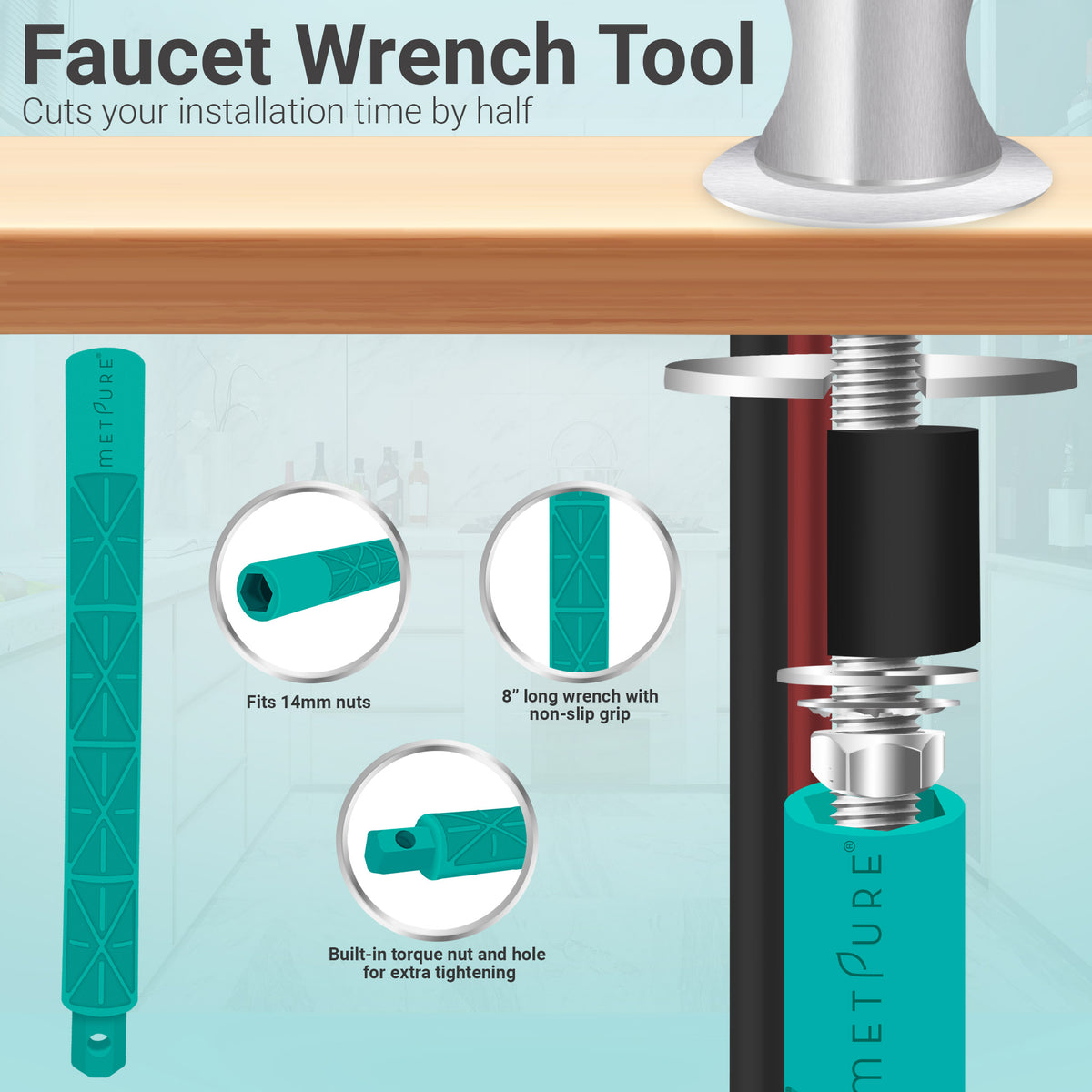 Metpure vase style air gap reverse osmosis faucet kit with pre-installed drain tubes