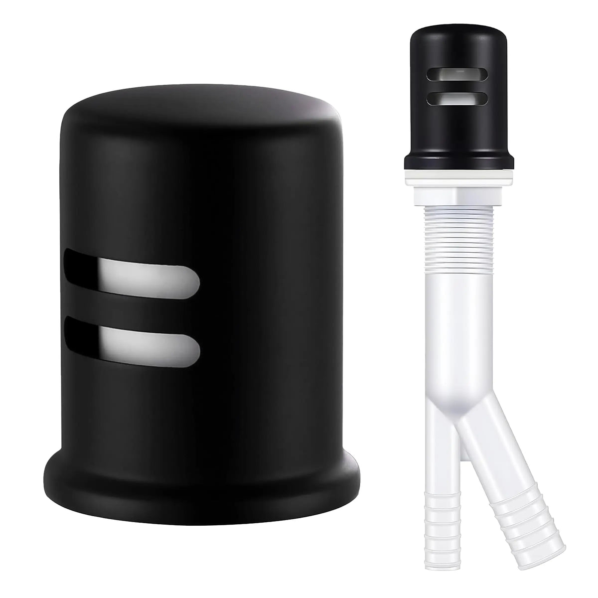 Dishwasher air gap kit with skirted solid brass double-slit vent cap and ABS body