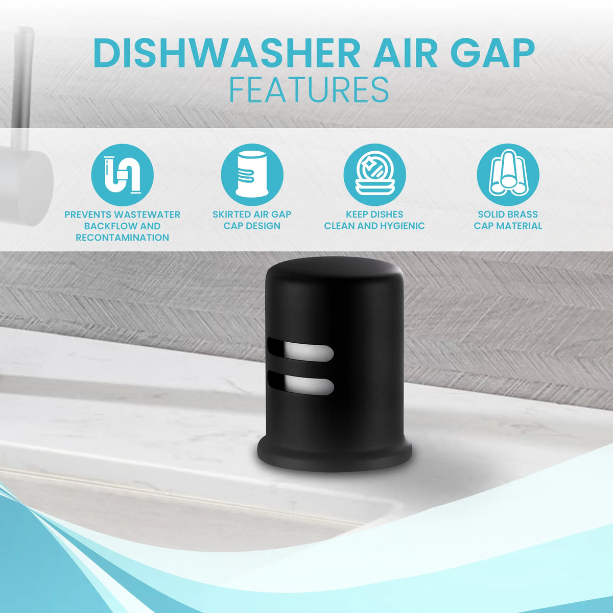 Dishwasher air gap kit with skirted solid brass cap - view 3