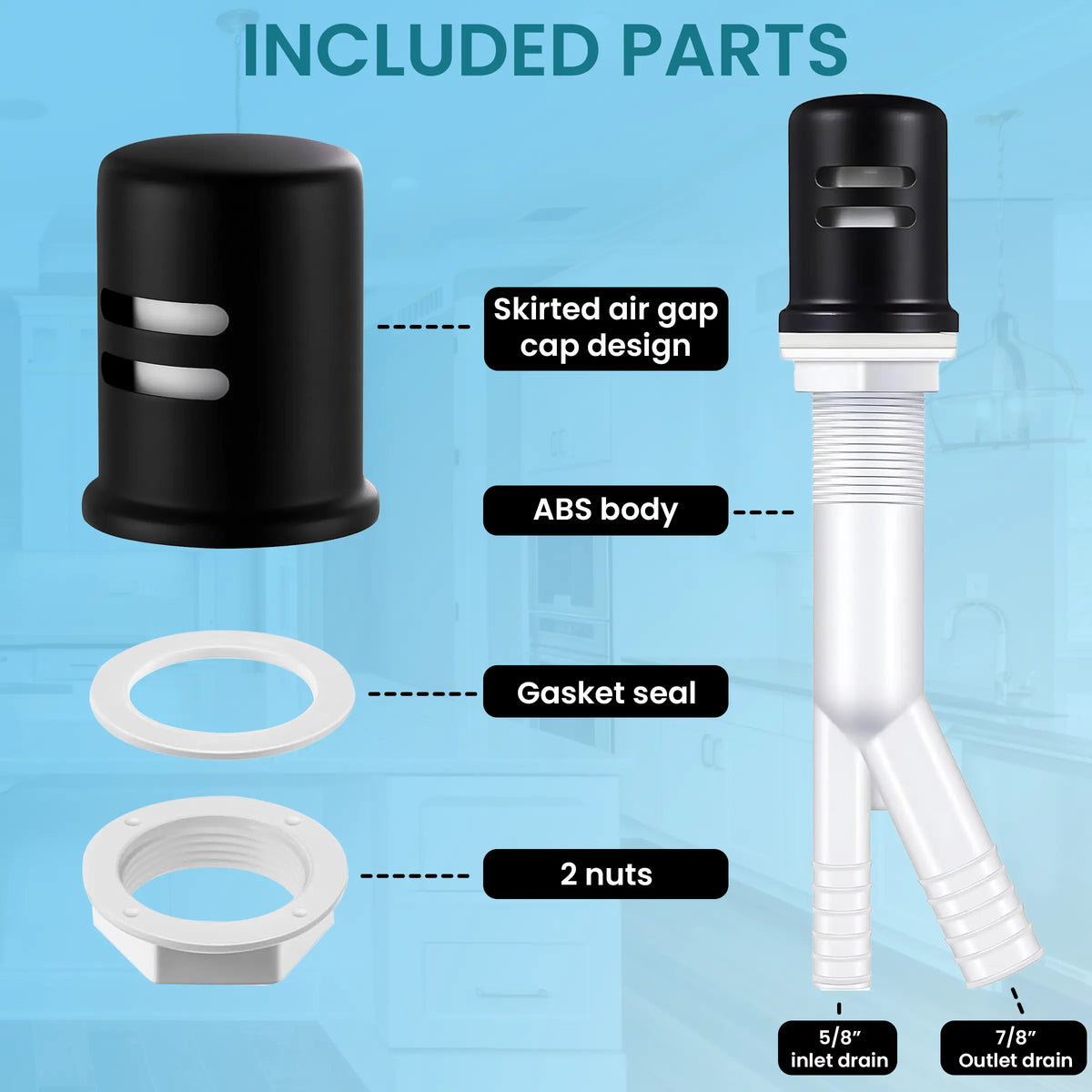 Dishwasher air gap kit with skirted solid brass cap - view 8