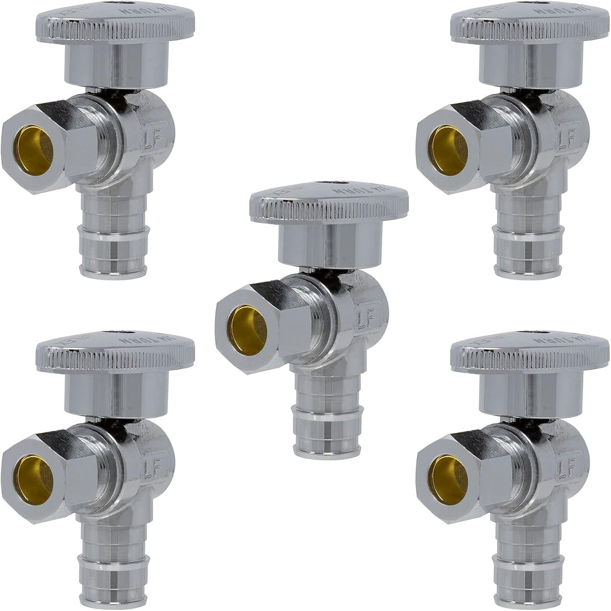 1/2 inch PEX-A Expansion x 3/8 inch OD Compression 1/4 Turn Angle Stop, Heavy Pattern, 5 Pack