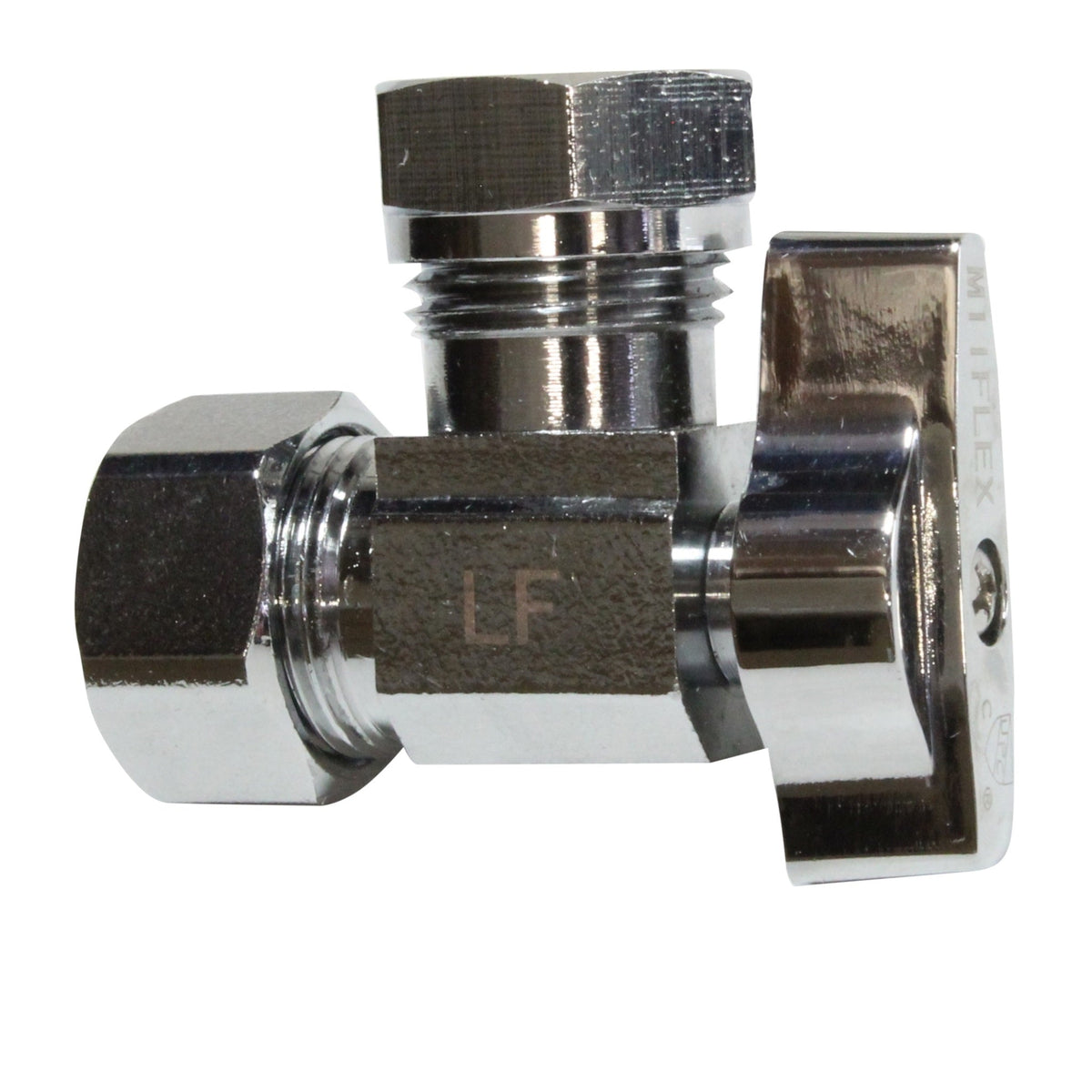 Heavy duty 1/2 inch NOM comp x 7/16 inch - 1/2 inch OD slip joint chrome brass 1/4 turn squared body angle valve - view 3