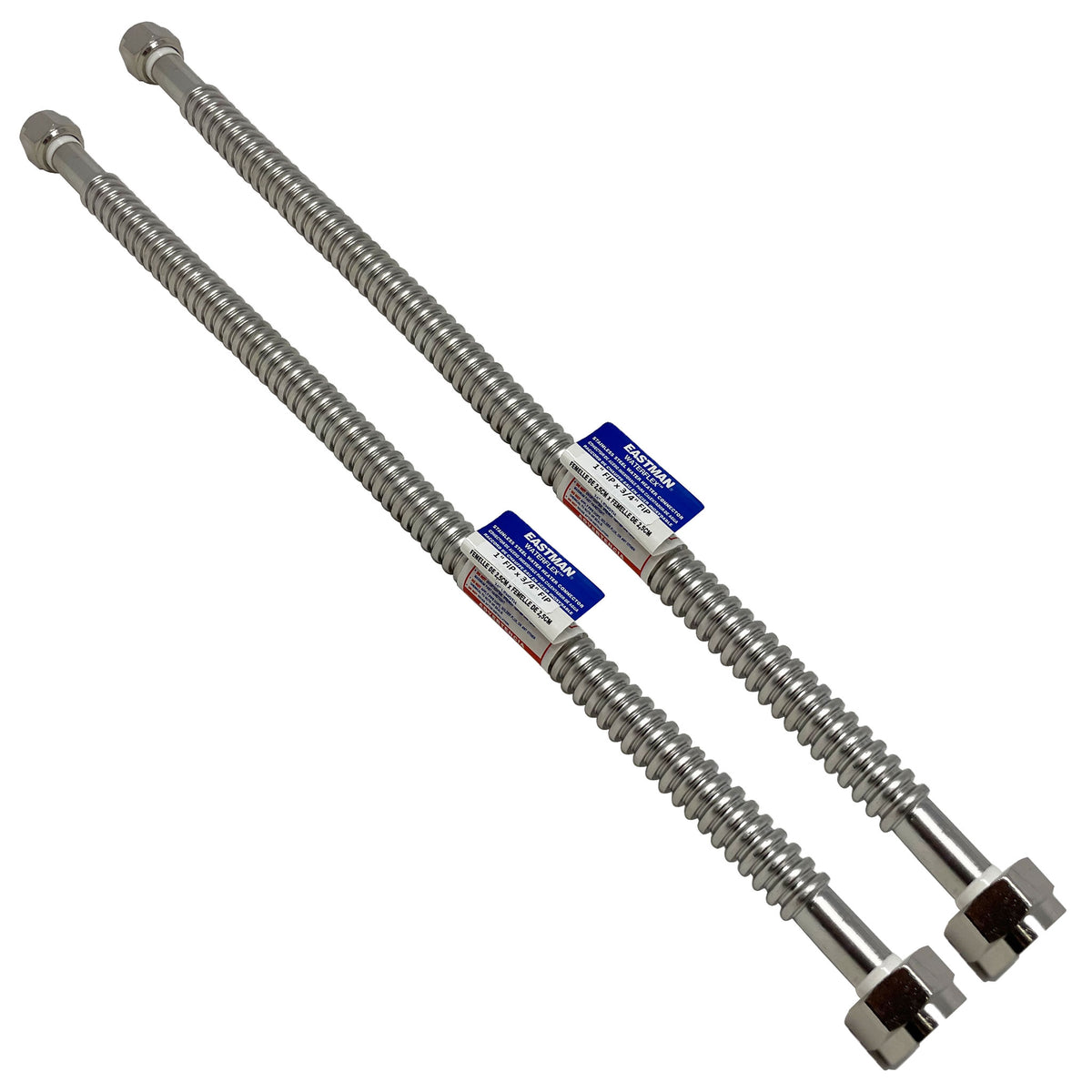 Eastman 24 inch corrugated stainless steel water softener connector, 3/4 inch FIP x 1 inch FIP