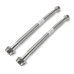 Two 24 inch x 1 inch FIP Eastman corrugated stainless steel water heater flex connectors