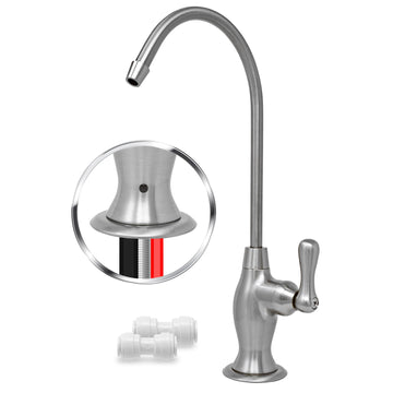 Water Filtration Faucet Vase Style Brushed Nickel Reverse Osmosis Air Gap With Pre-installed Attached Tubings. Include 1/4OD and 3/8OD QC Unions. Certified by NSF.