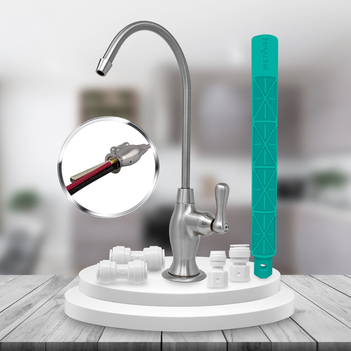 Metpure vase style air gap reverse osmosis faucet kit with pre-installed drain tubes