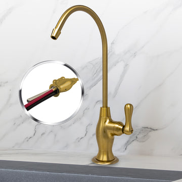 Water Filtration Faucet Vase Style Brushed Gold Reverse Osmosis Air Gap With Pre-installed Attached Tubings. Include 1/4OD and 3/8OD QC Unions. Certified by NSF.