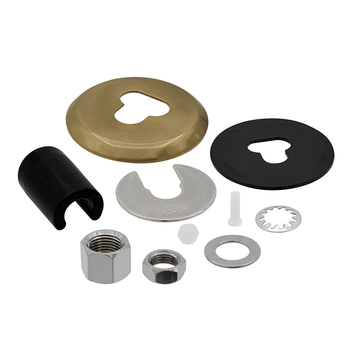 Brushed Gold escutcheon plate and mounting hardware pack for Metpure FA-05 Air Gap RO faucet