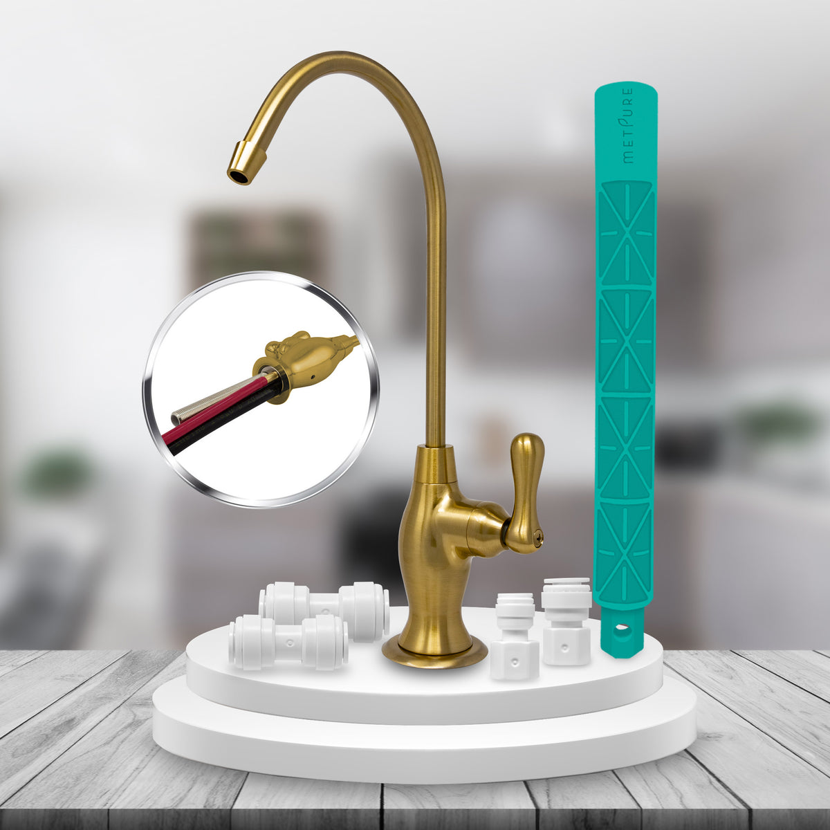 Metpure vase style air gap reverse osmosis faucet kit with pre-installed drain tubes